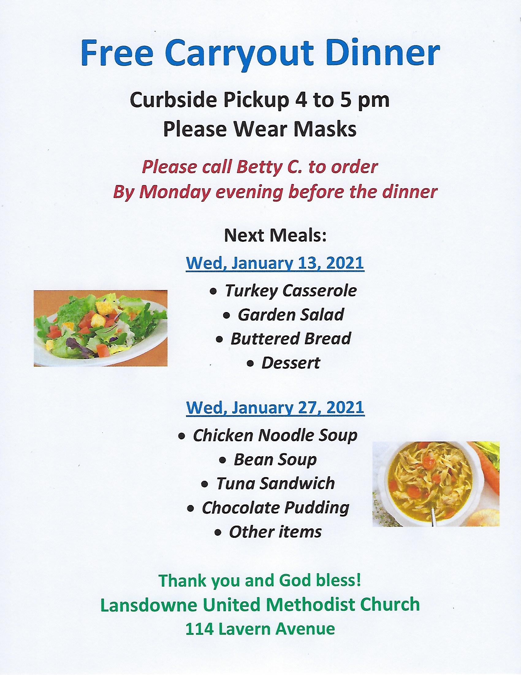 Free Carryout Dinner - Lansdowne UMC